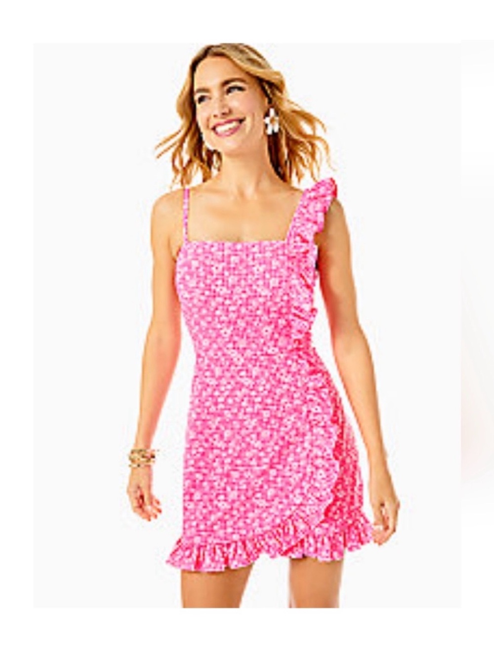 Lilly Pulitzer Pink Ruffle One-Shoulder Romper Dress